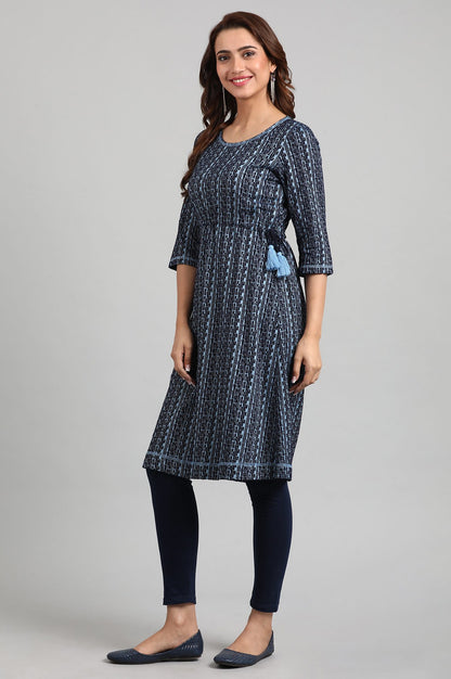 Blue Round Neck Winter kurta