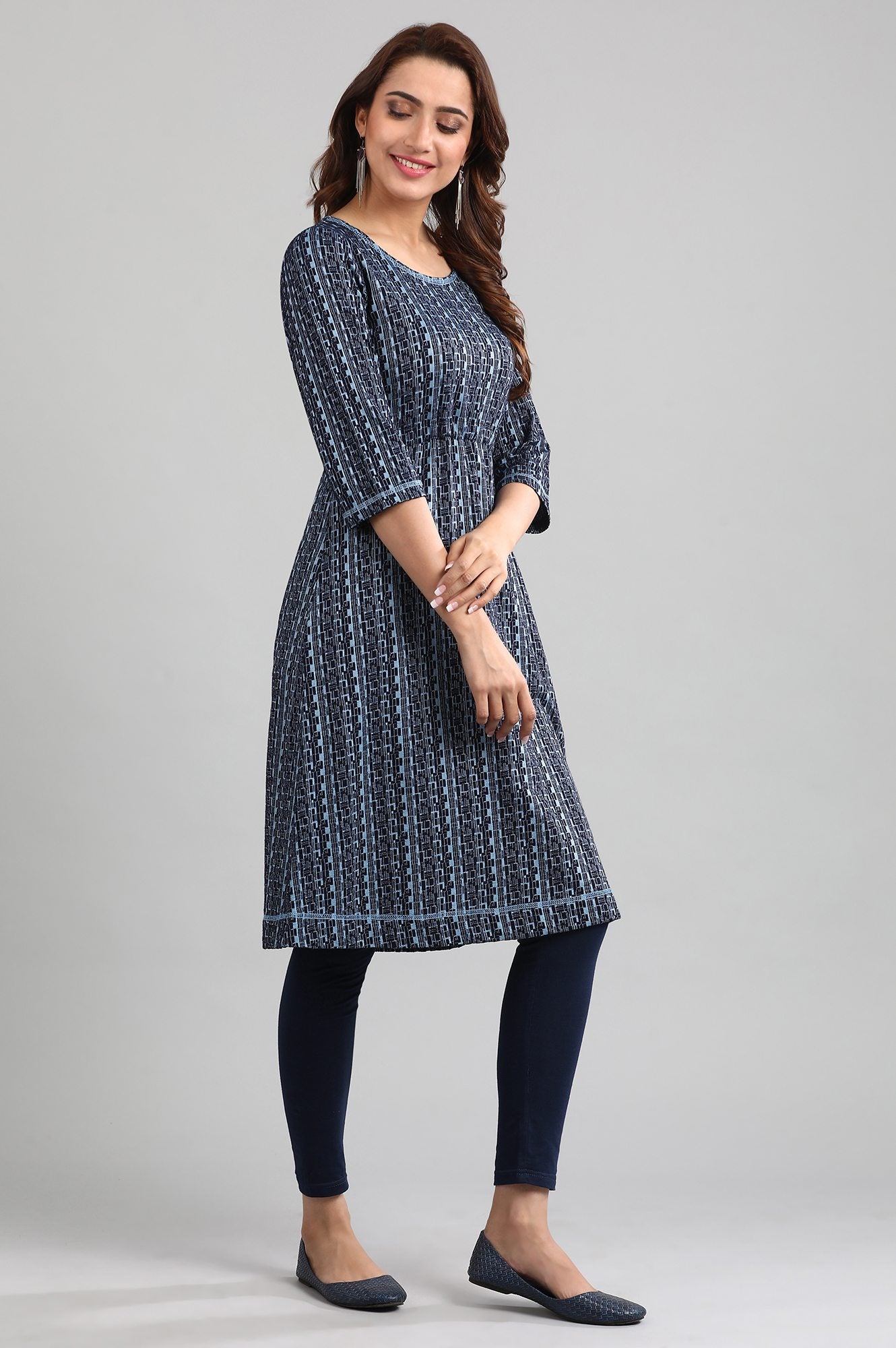 Blue Round Neck Winter kurta