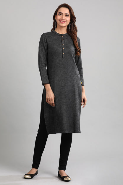 Grey Band Collar Yarn-dyed Winter kurta