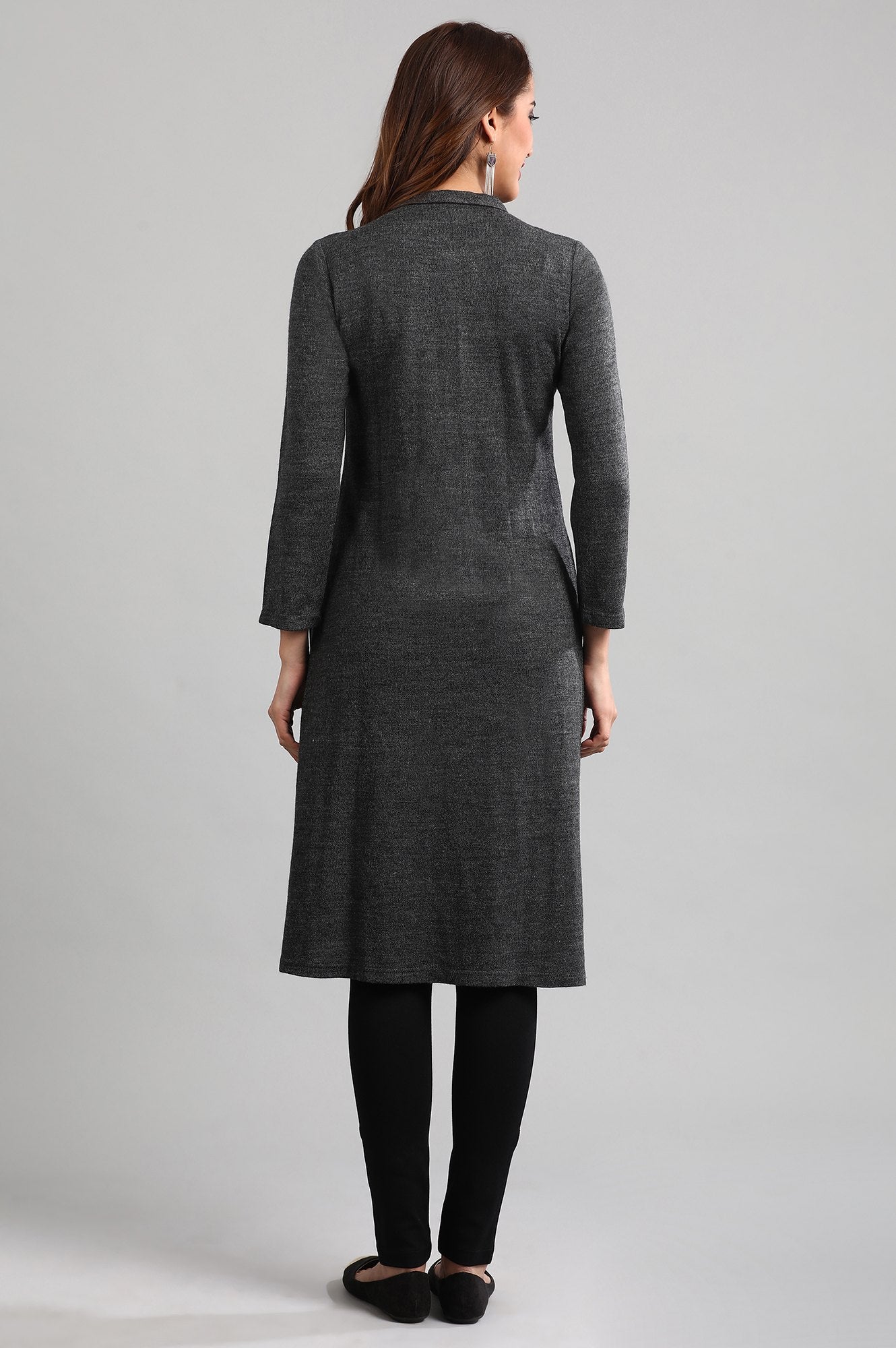 Grey Band Collar Yarn-dyed Winter kurta