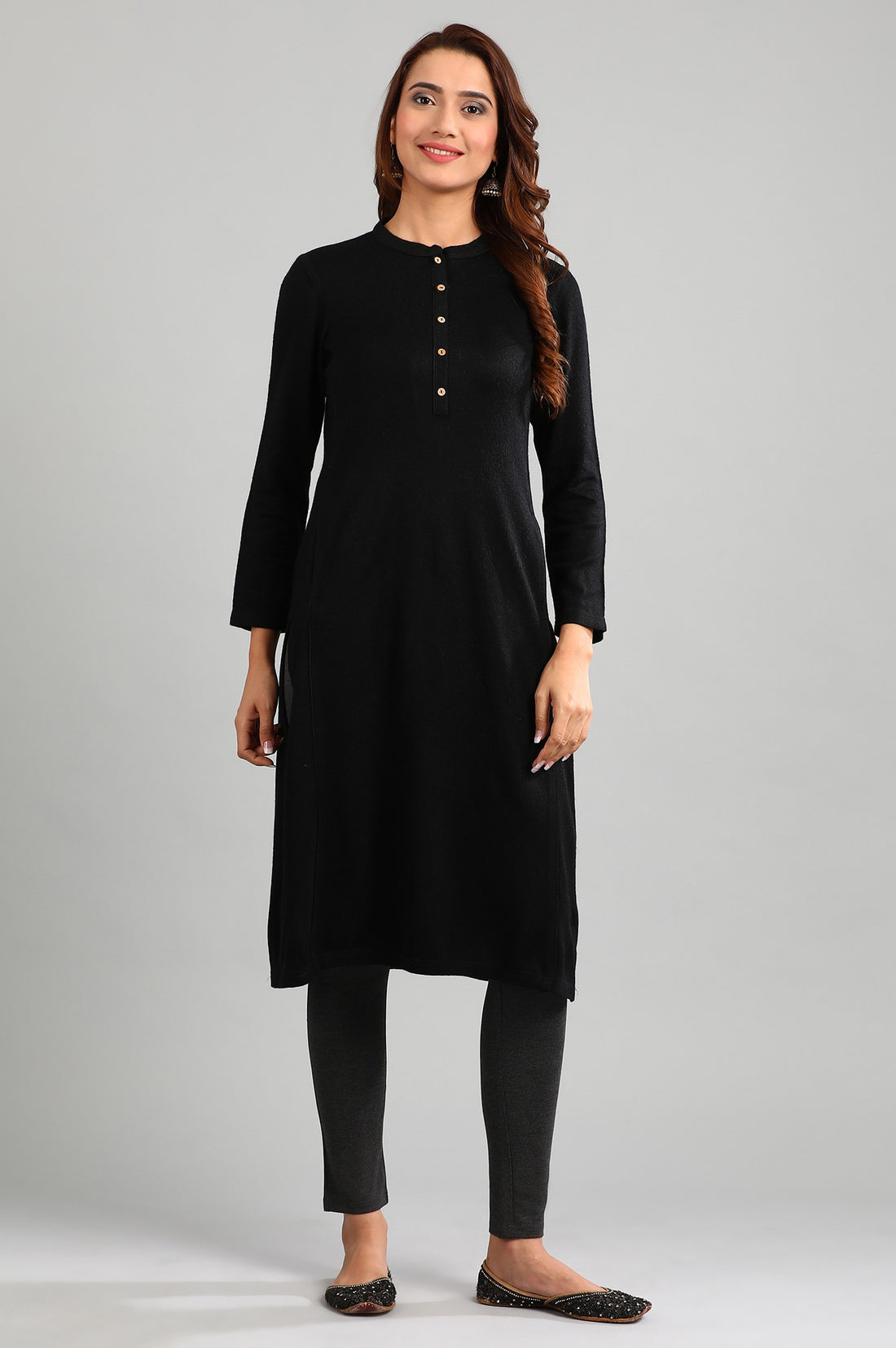 Black Band Collar Yarn-dyed Winter kurta
