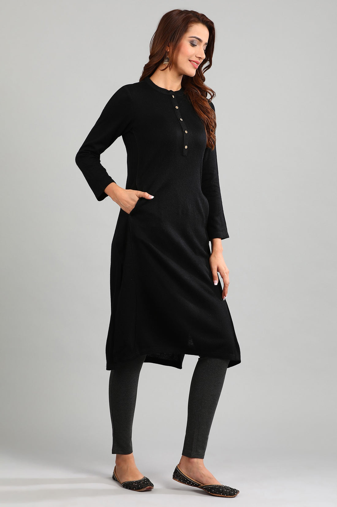 Black Band Collar Yarn-dyed Winter kurta