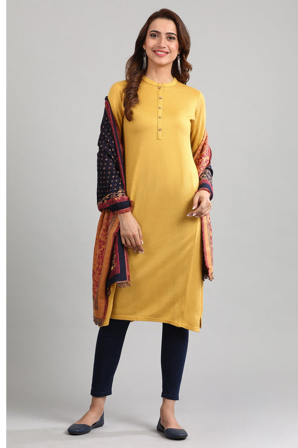 Yellow Band Collar Yarn-dyed Winter kurta