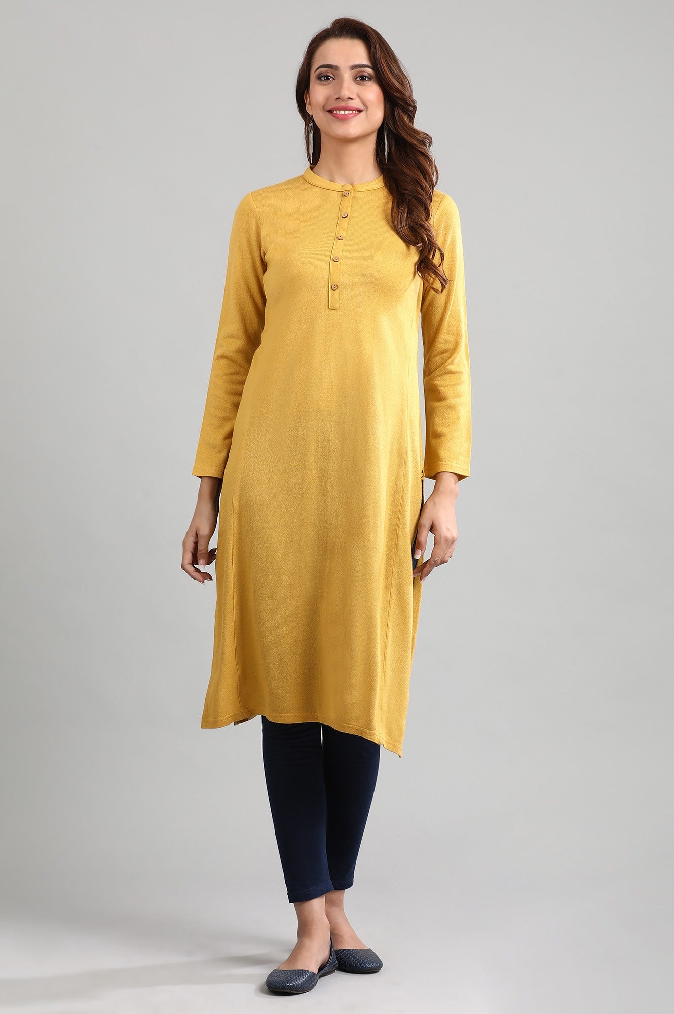 Yellow Band Collar Yarn-dyed Winter kurta