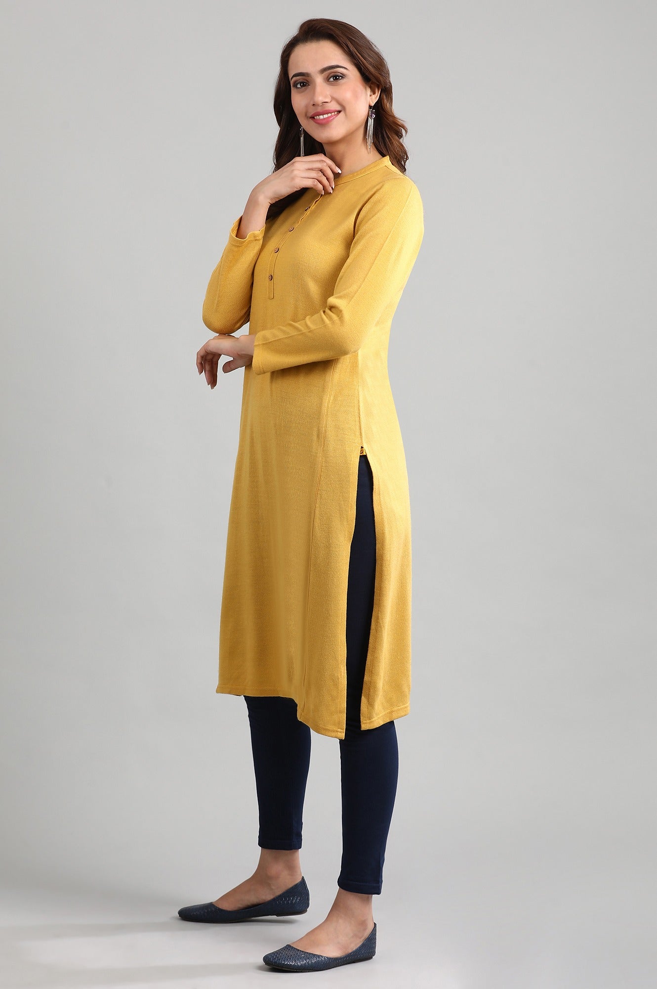 Yellow Band Collar Yarn-dyed Winter kurta