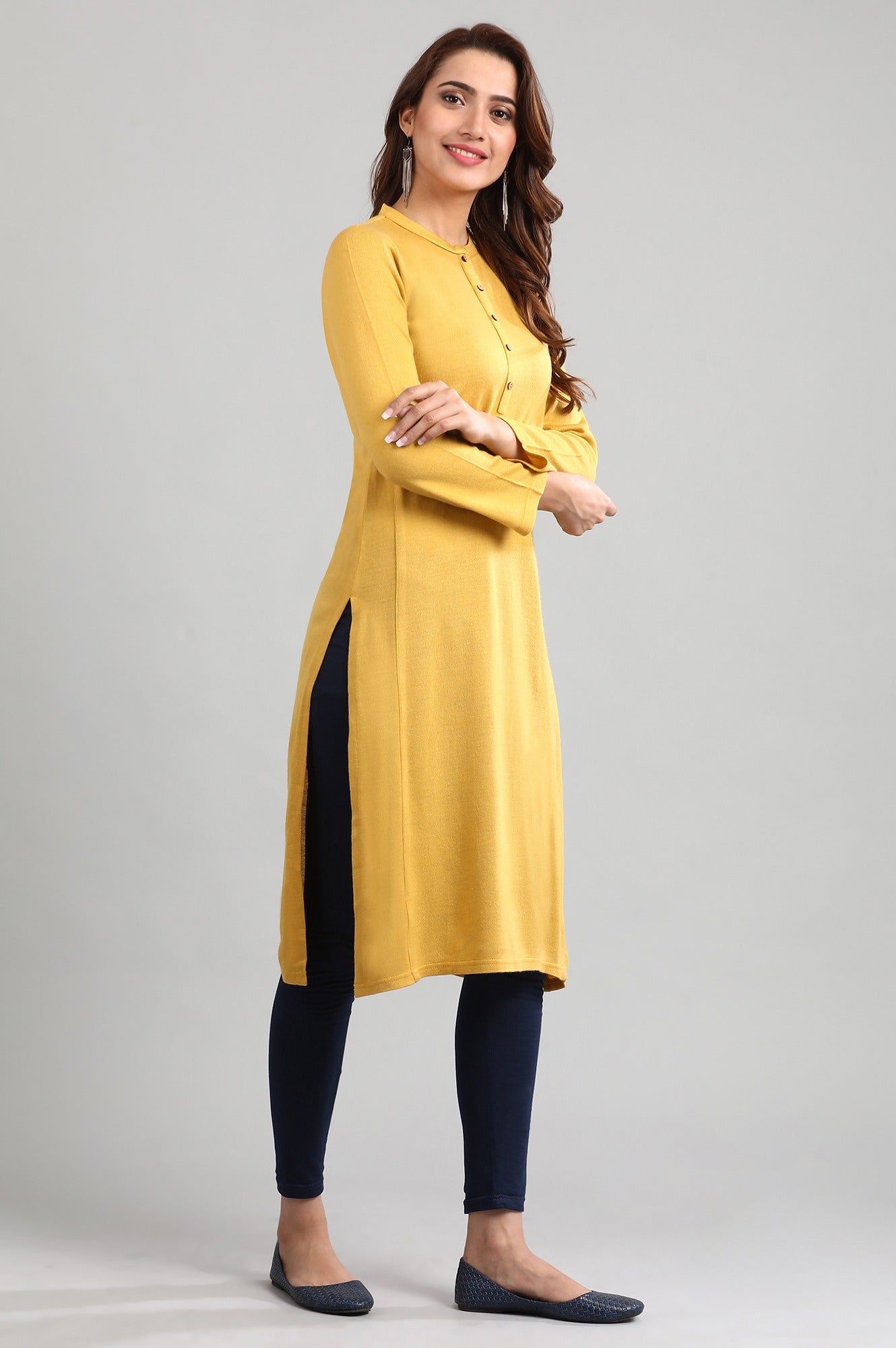 Yellow Band Collar Yarn-dyed Winter kurta