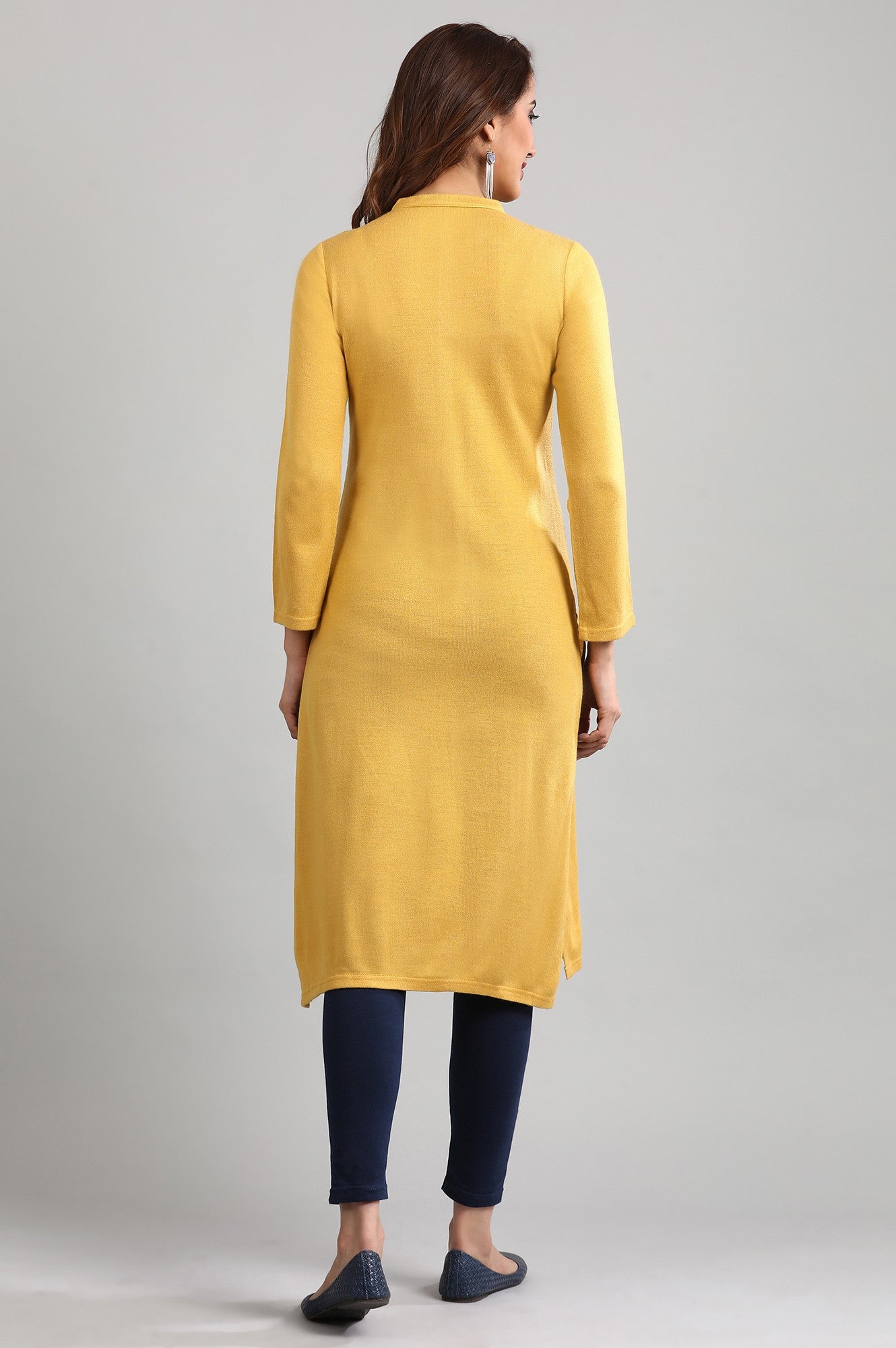 Yellow Band Collar Yarn-dyed Winter kurta