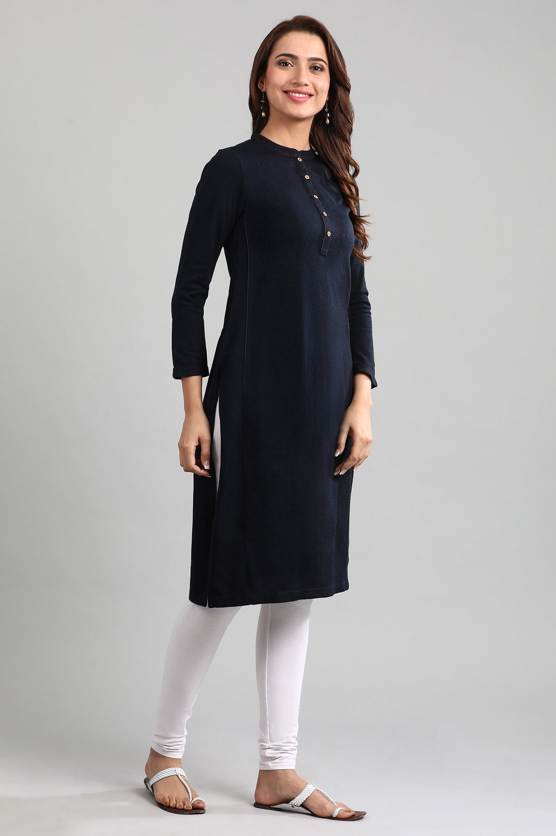 Blue Band Collar Yarn-dyed Winter kurta