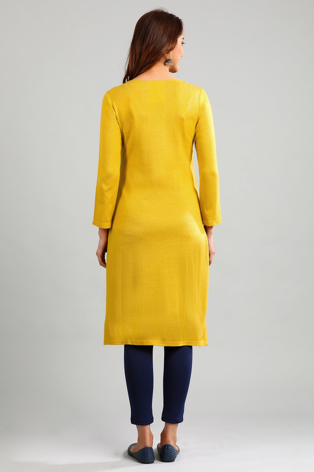 Yellow Round Neck Yarn-dyed Winter kurta