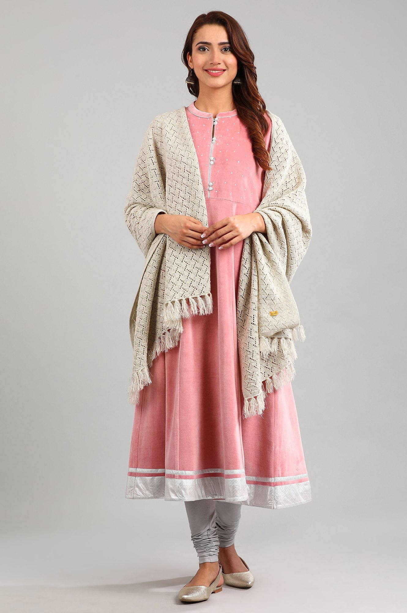 Pink Round Neck Winter kurta