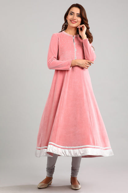 Pink Round Neck Winter kurta