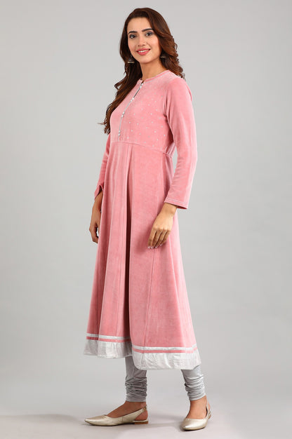 Pink Round Neck Winter kurta