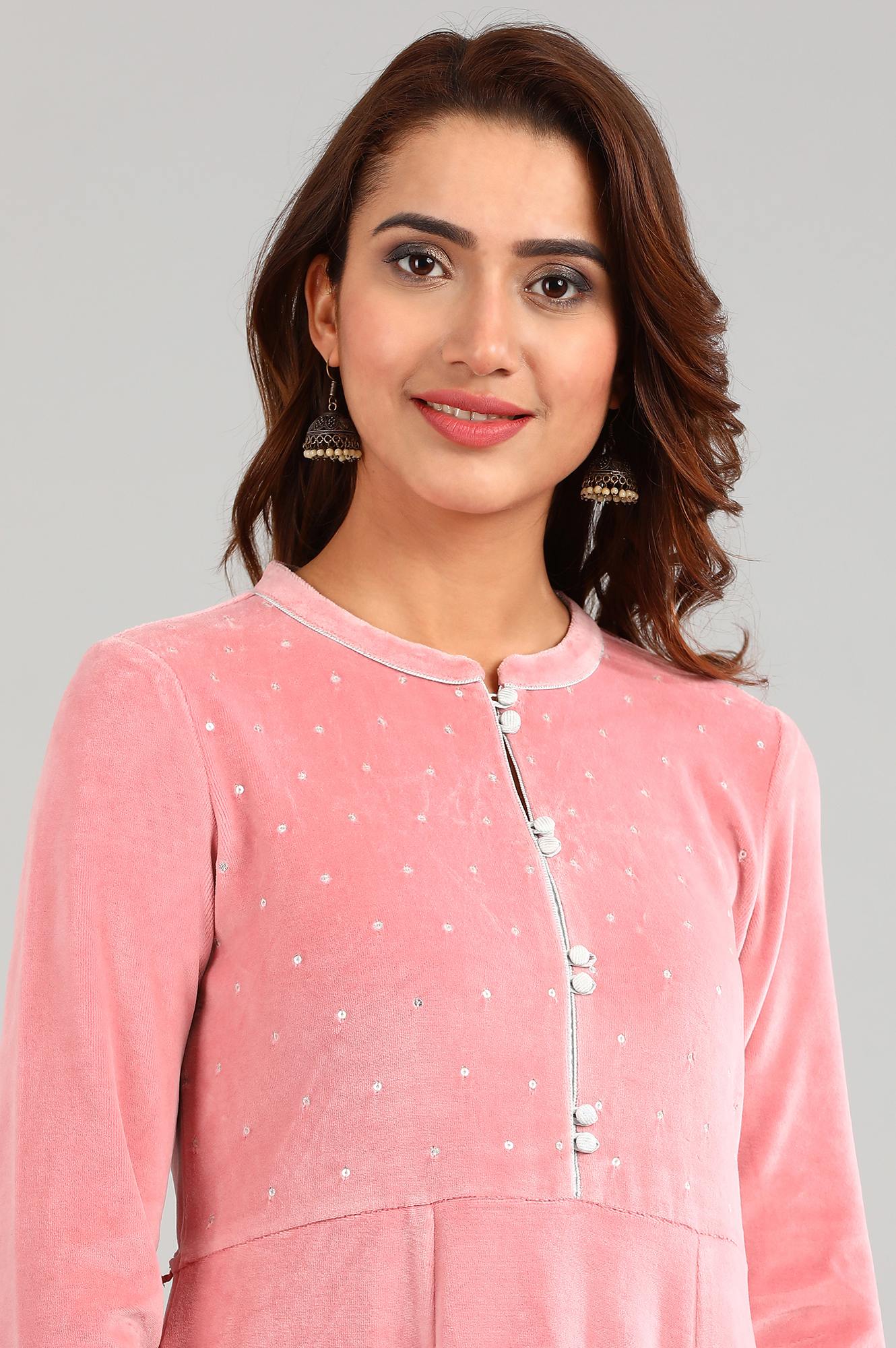 Pink Round Neck Winter kurta