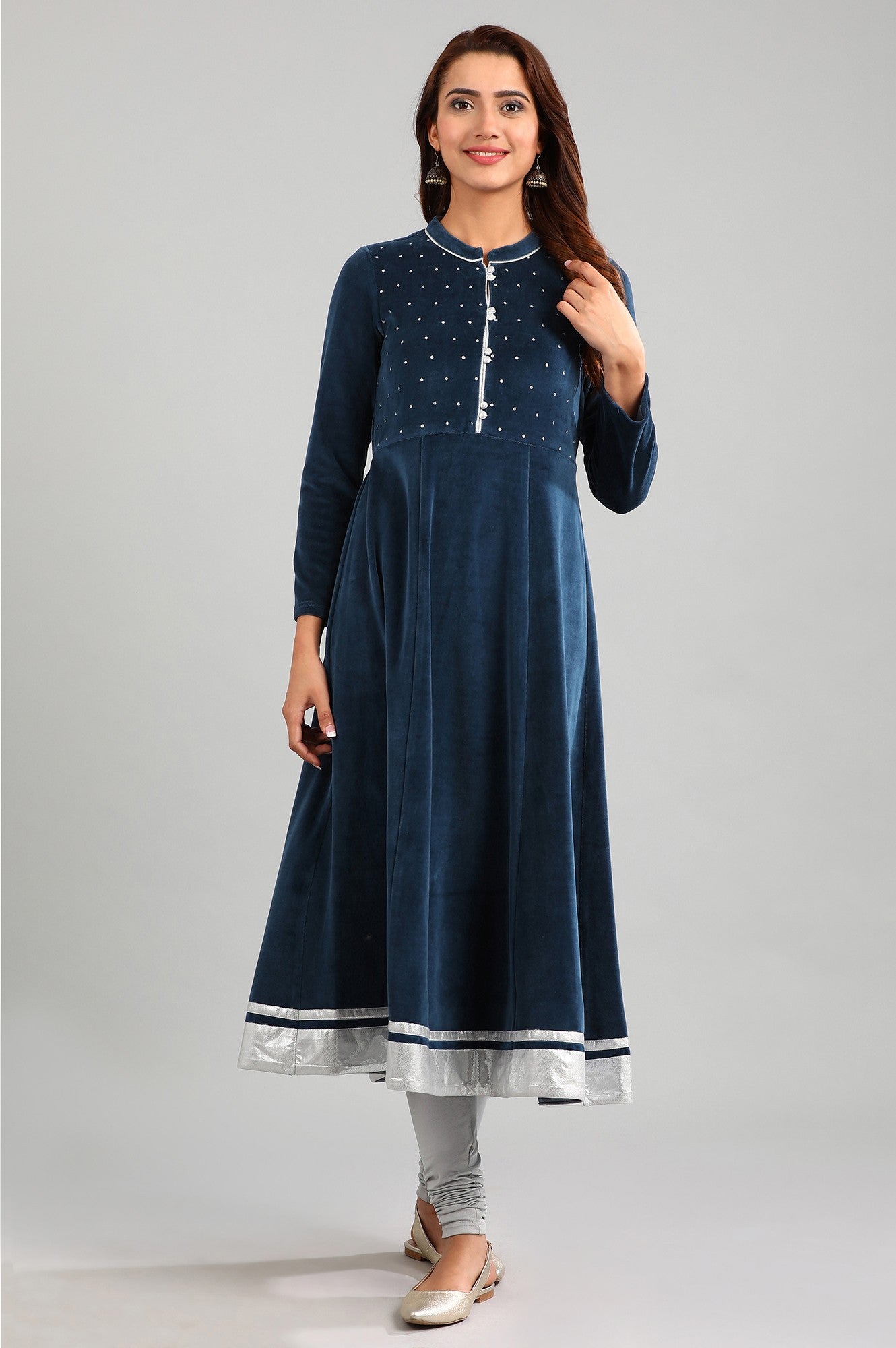 Blue Round Neck Winter kurta