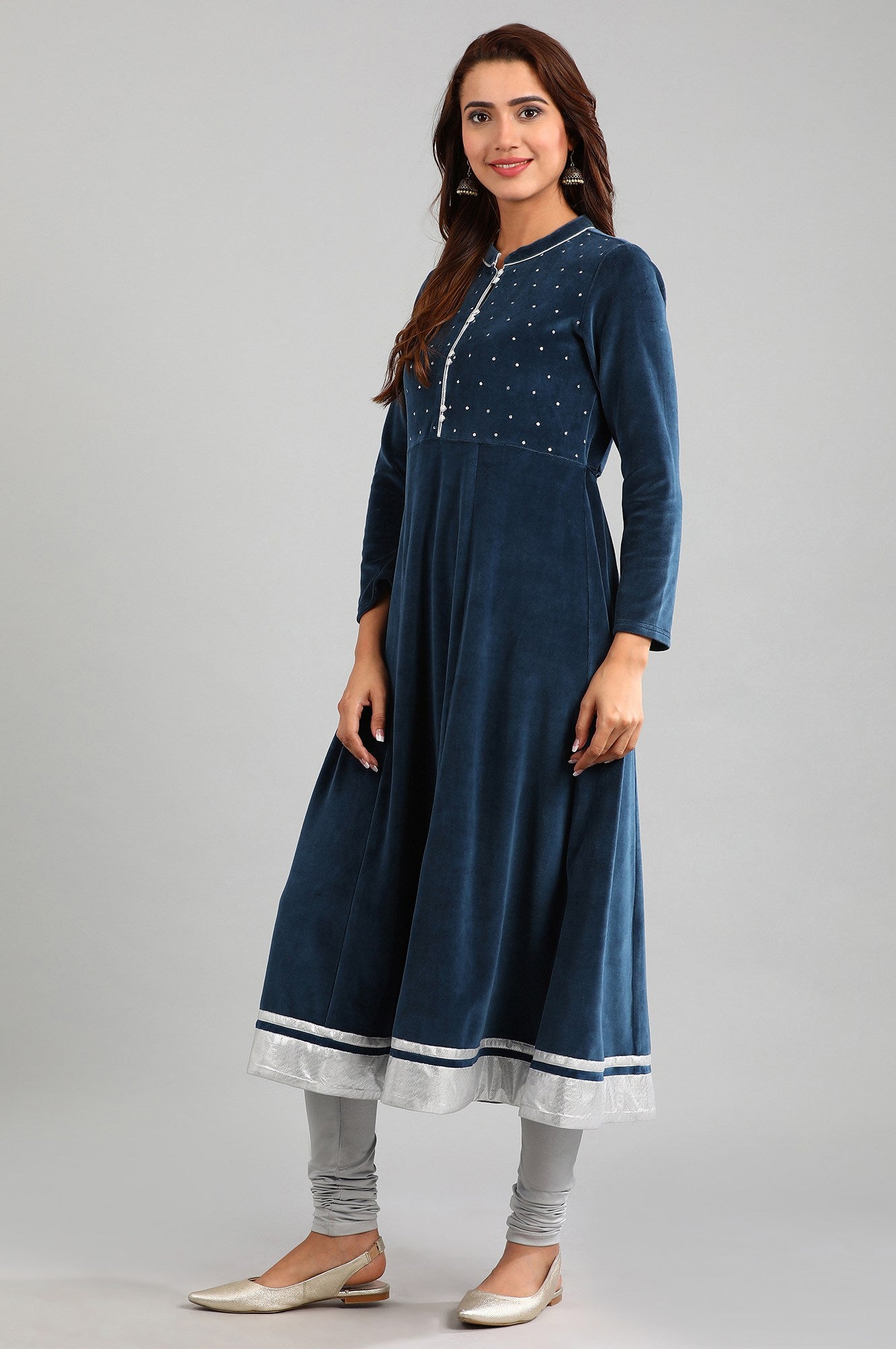 Blue Round Neck Winter kurta