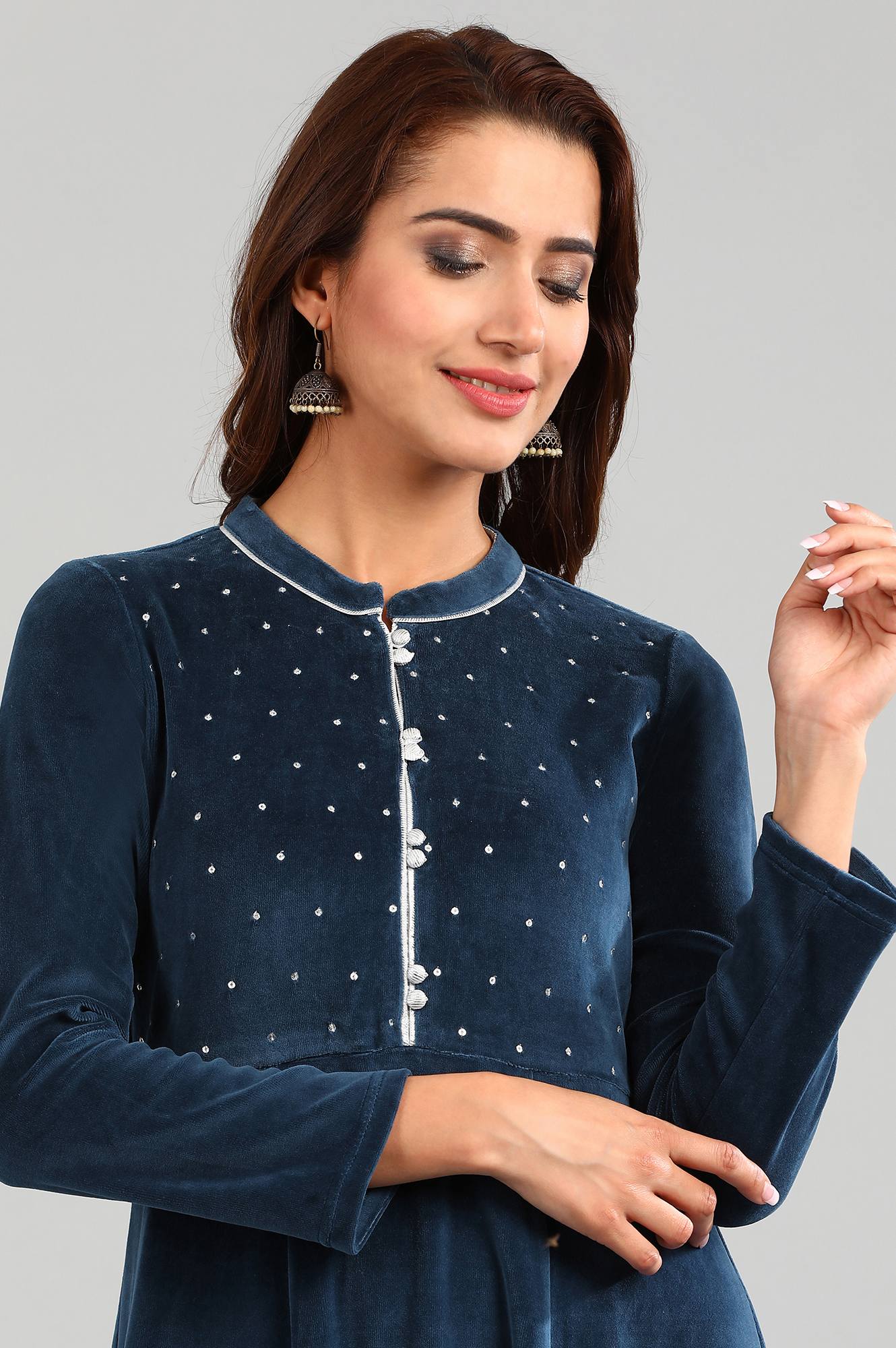 Blue Round Neck Winter kurta