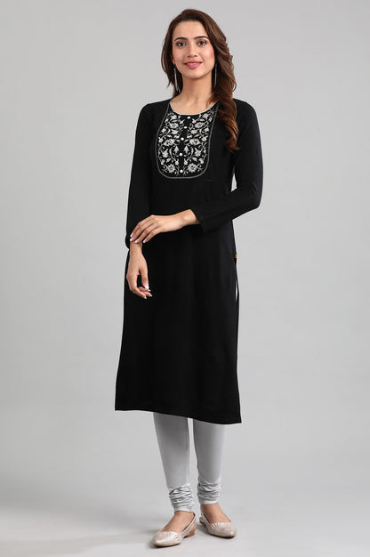 Black Round Neck Yarn-dyed Winter kurta