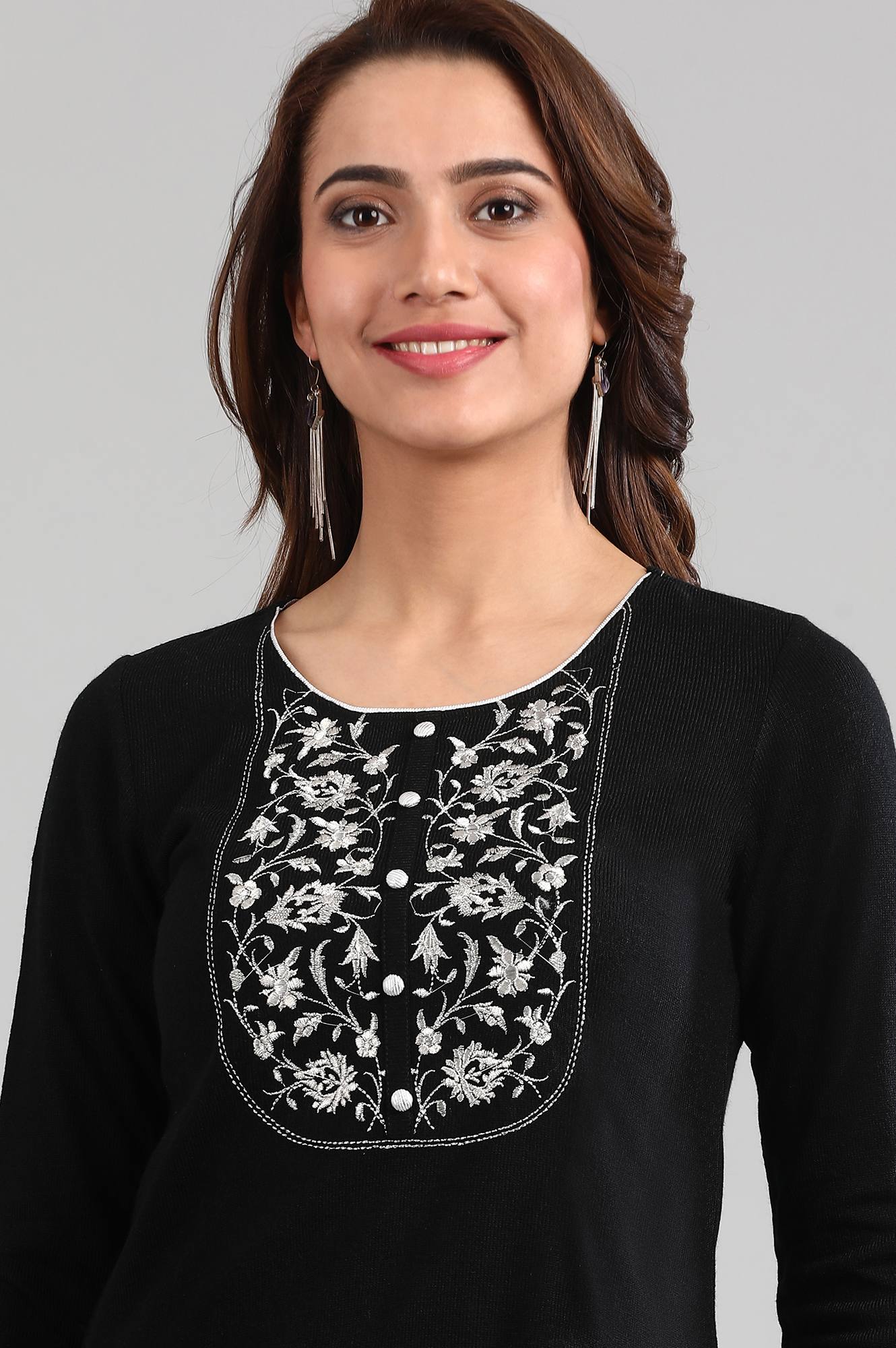 Black Round Neck Yarn-dyed Winter kurta