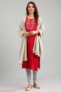 Red Round Neck Yarn-dyed Winter kurta