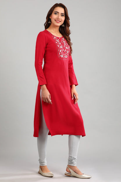 Red Round Neck Yarn-dyed Winter kurta