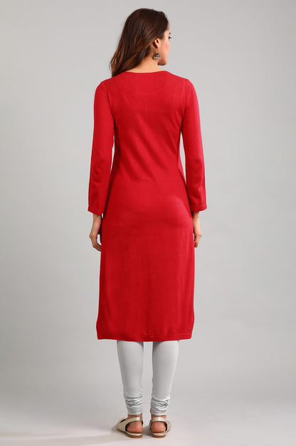 Red Round Neck Yarn-dyed Winter kurta