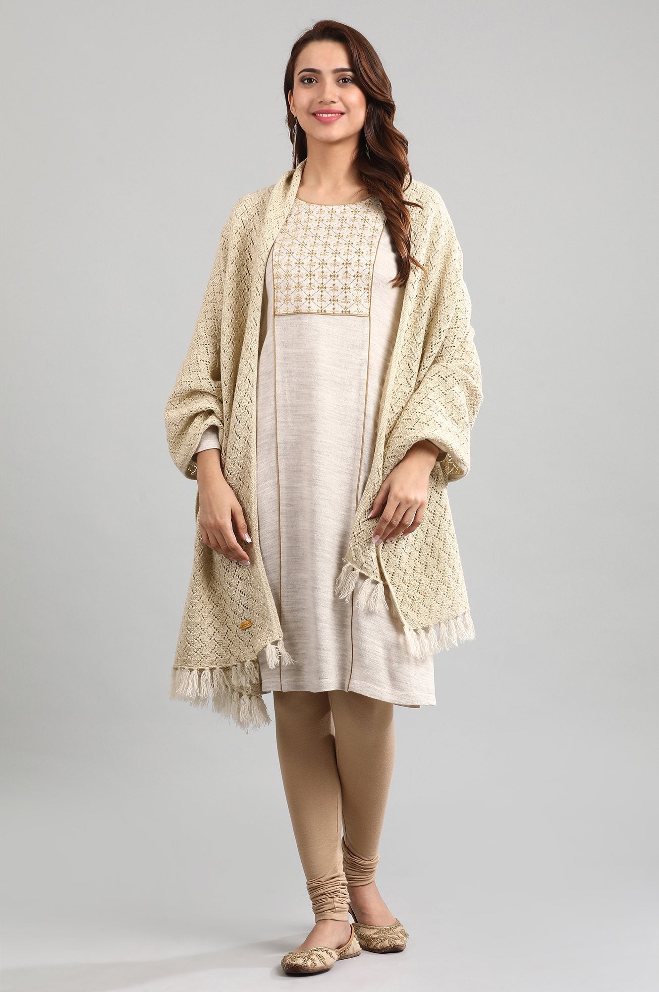 Beige Round Neck Winter kurta