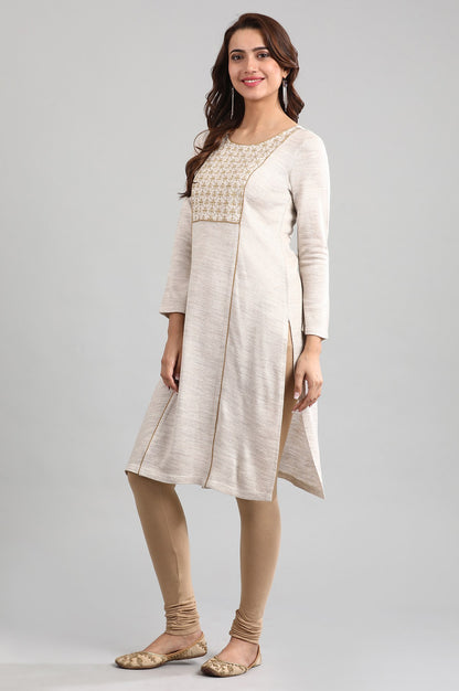 Beige Round Neck Winter kurta