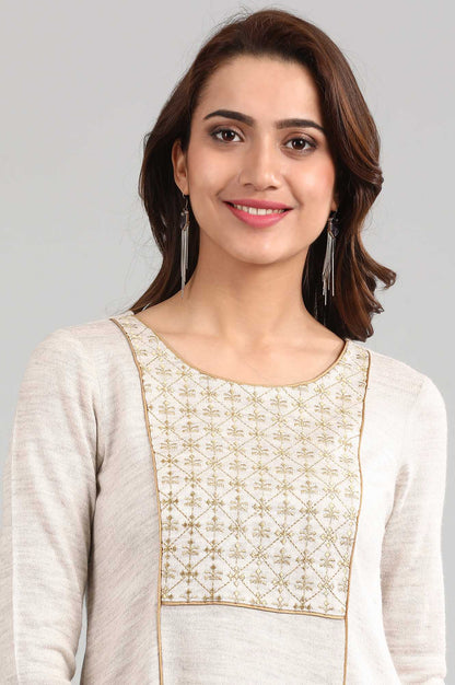 Beige Round Neck Winter kurta