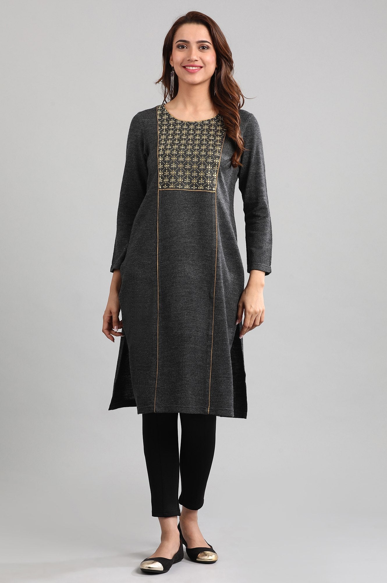 Grey Round Neck Winter kurta