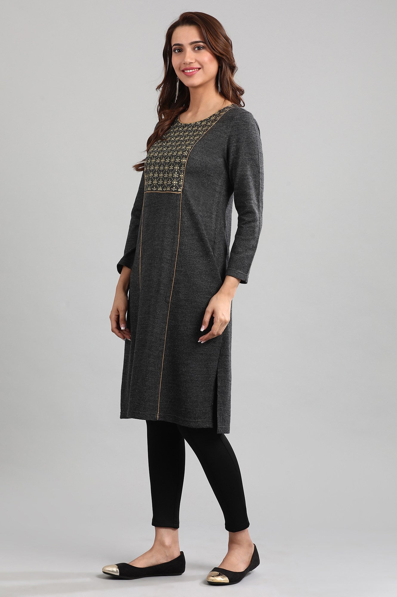 Grey Round Neck Winter kurta