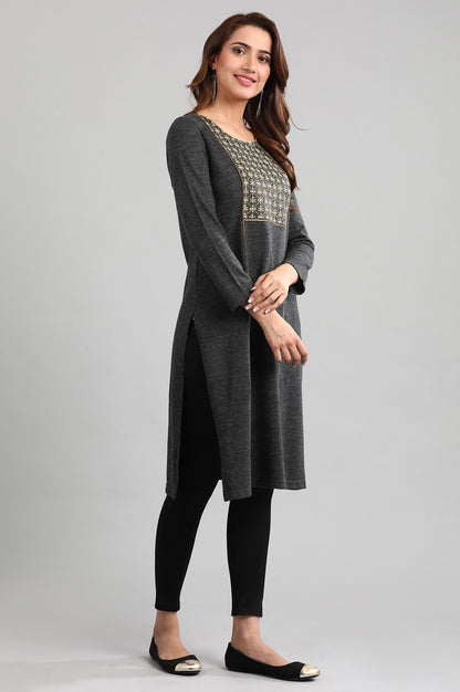 Grey Round Neck Winter kurta