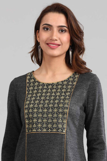 Grey Round Neck Winter kurta