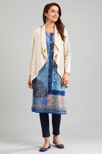 Beige Shawl Neck Yarn-dyed Gillet