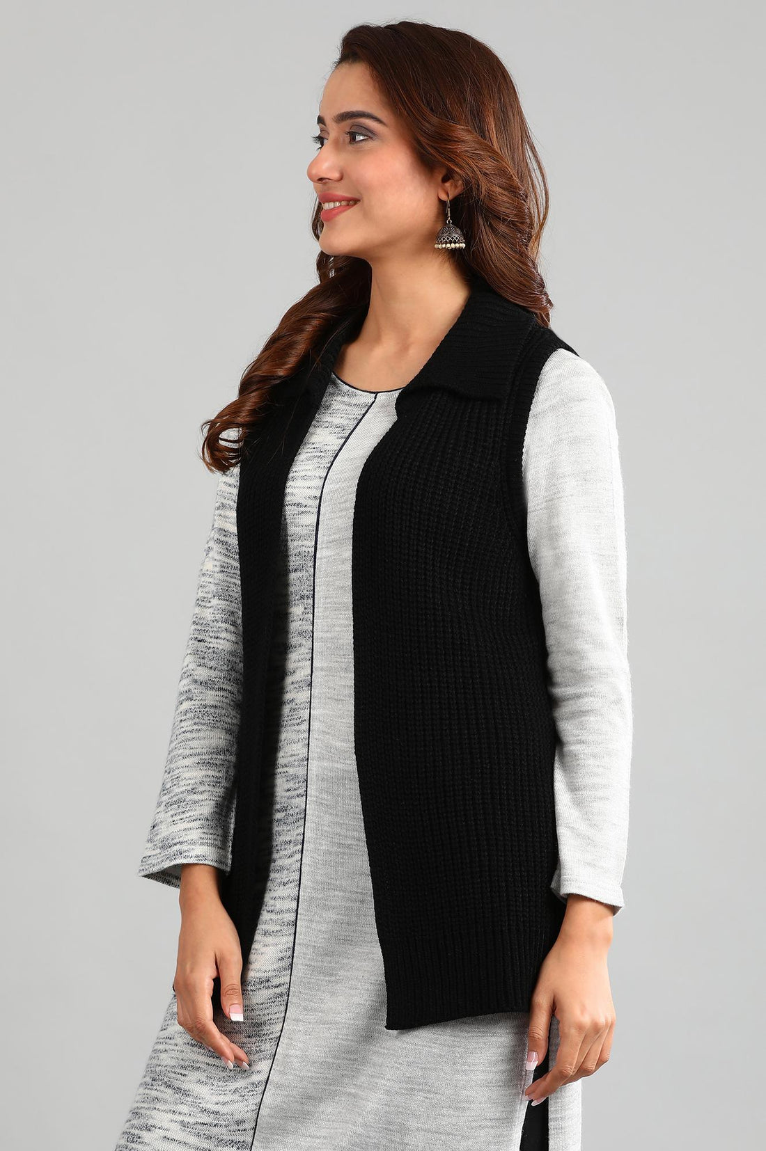 Black Shirt Collar Solid Sweater