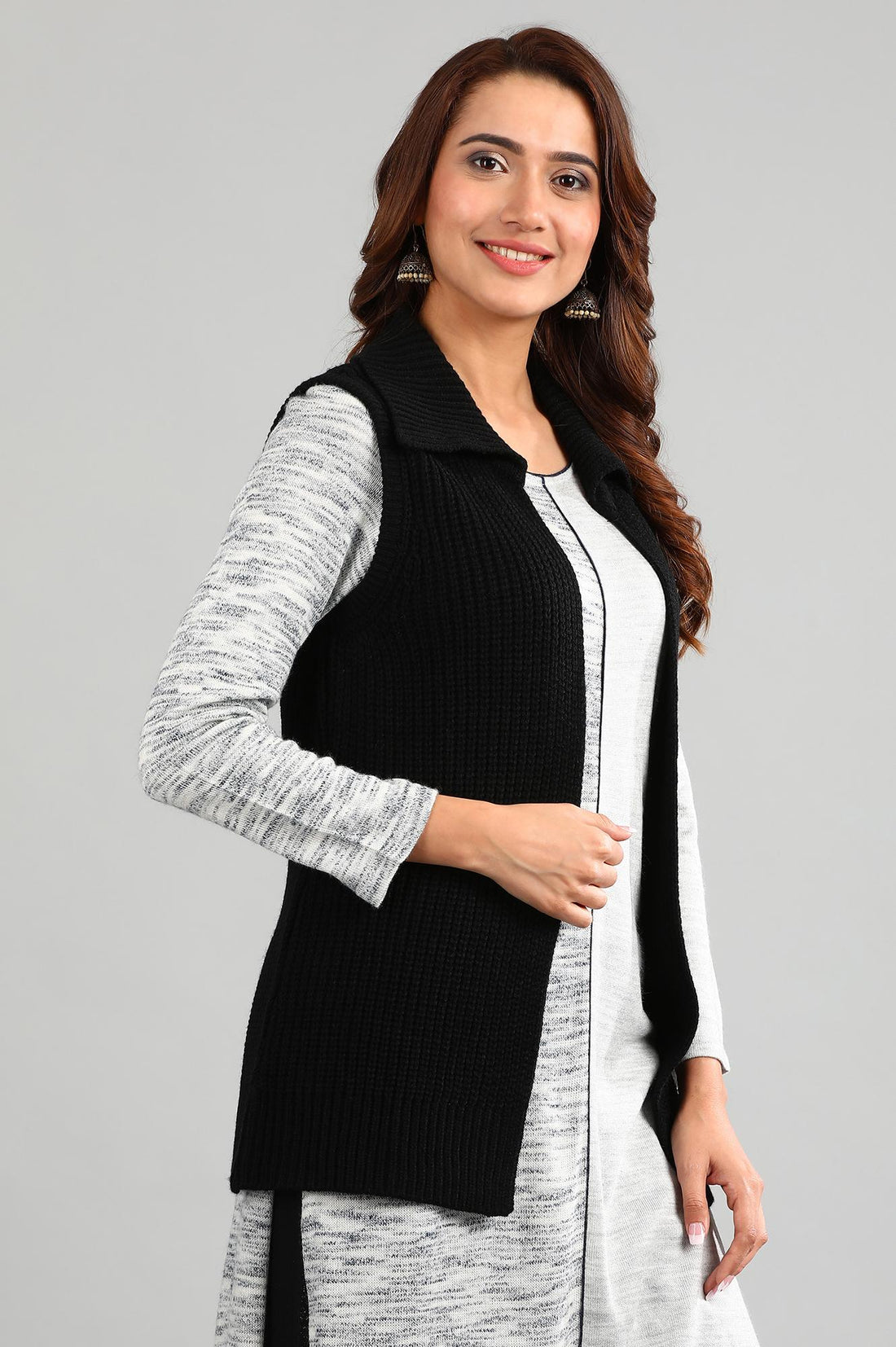 Black Shirt Collar Solid Sweater