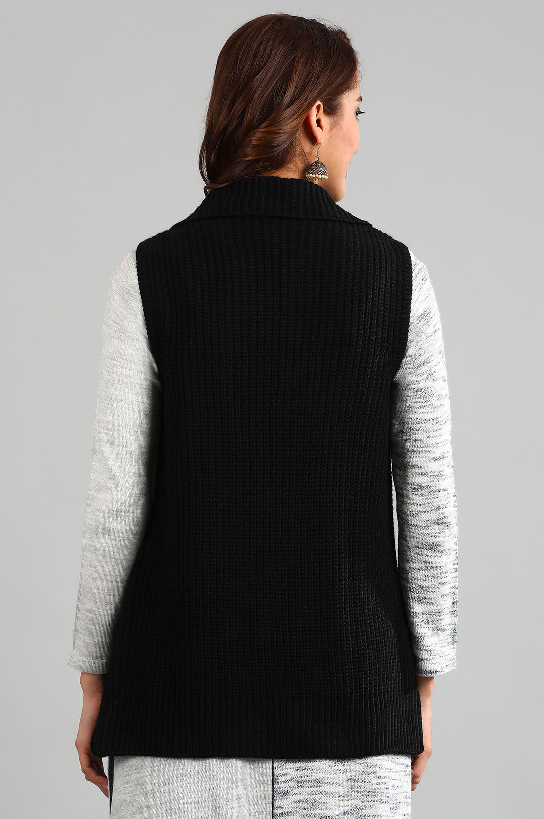 Black Shirt Collar Solid Sweater