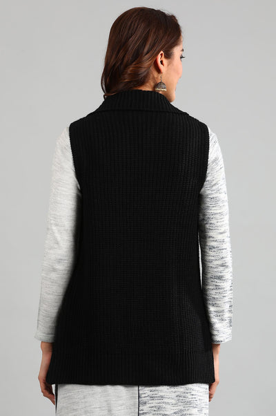 Black Shirt Collar Solid Sweater