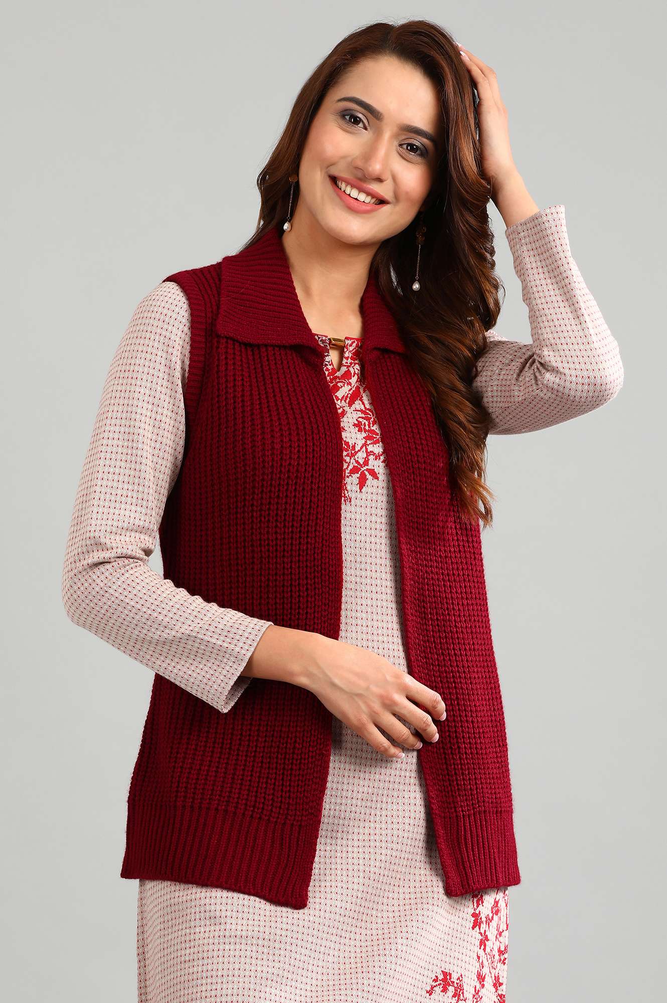 Red Shirt Collar Solid Sweater