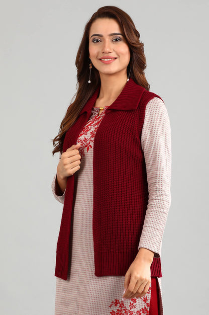 Red Shirt Collar Solid Sweater