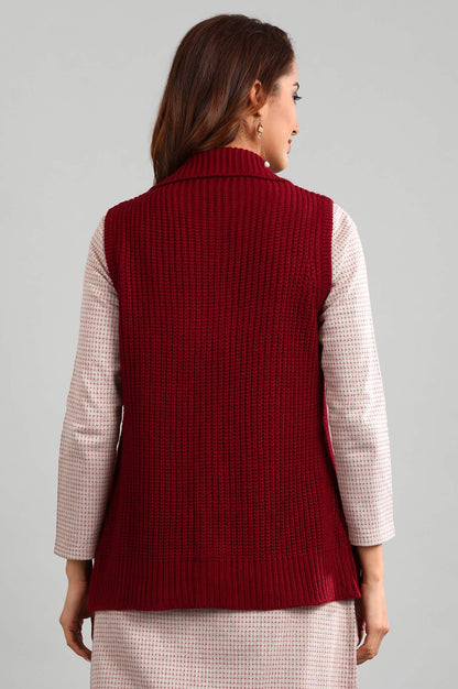 Red Shirt Collar Solid Sweater