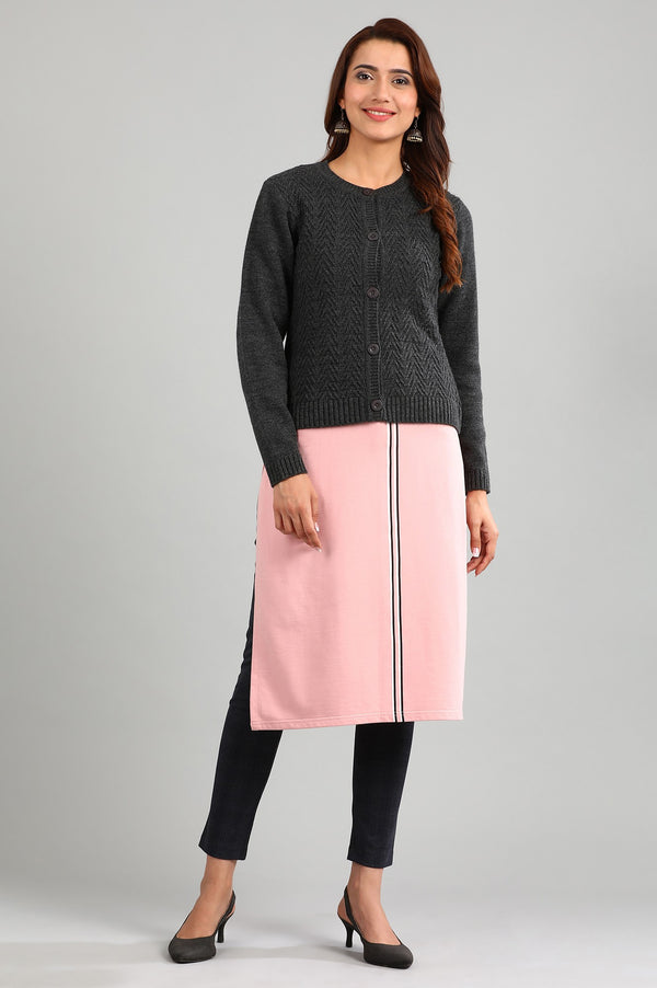 Grey Round Neck Solid Sweater