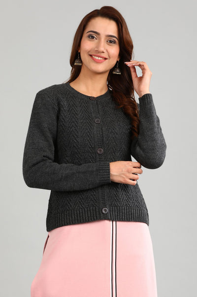 Grey Round Neck Solid Sweater