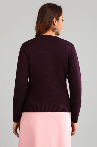 Purple Round Neck Solid Sweater