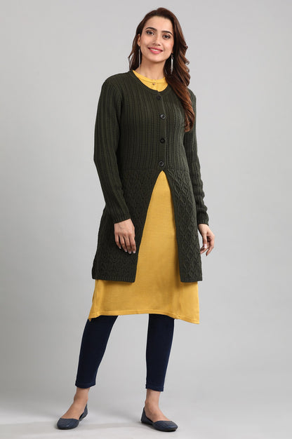 Green Round Neck Solid Sweater