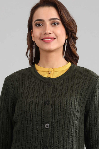 Green Round Neck Solid Sweater