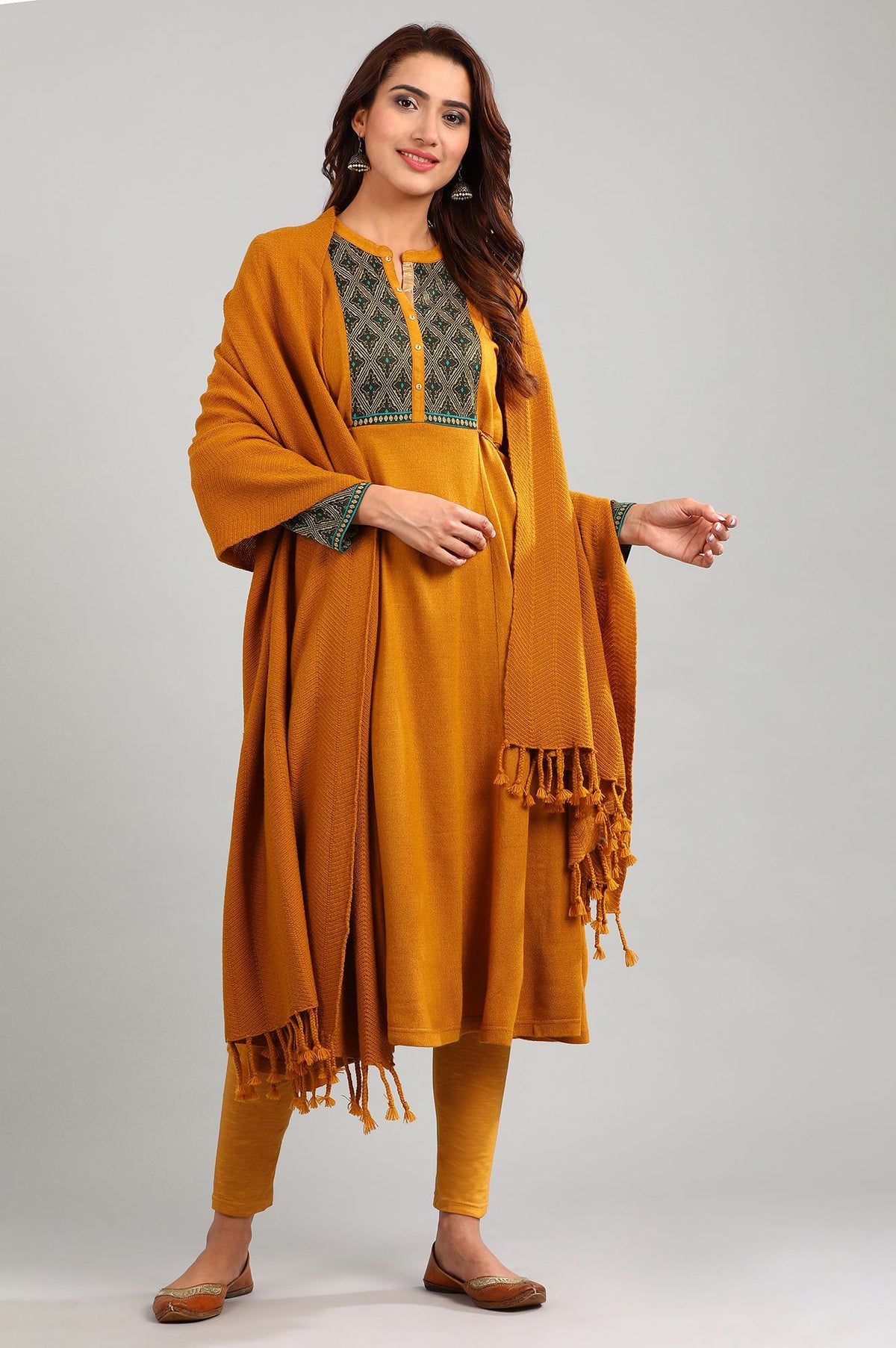 Yellow Yarn-dyed Winter Tights - XS