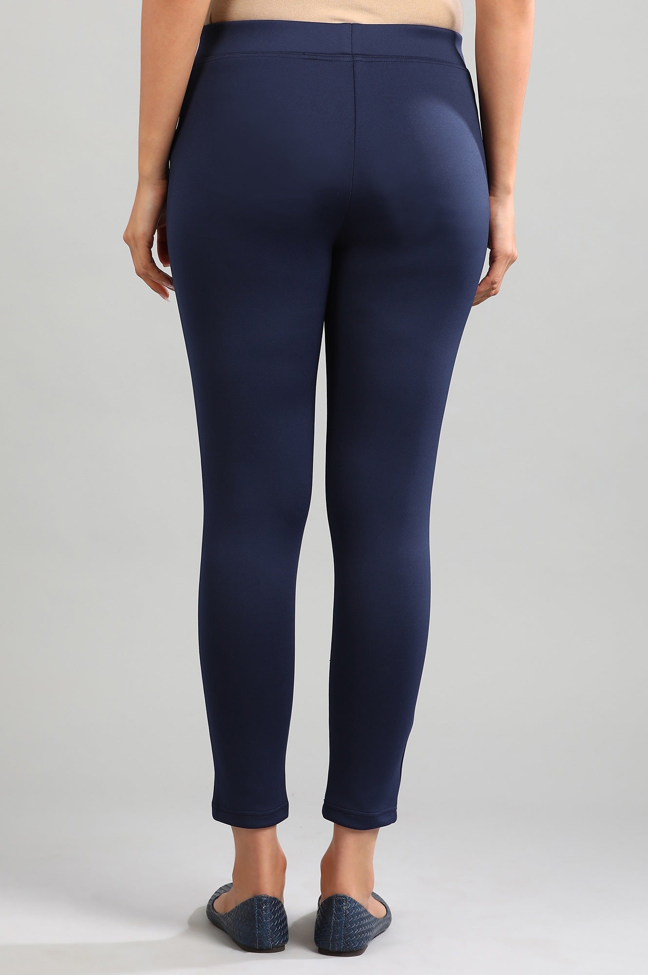 Blue Yarn-dyed Solid Jeggings