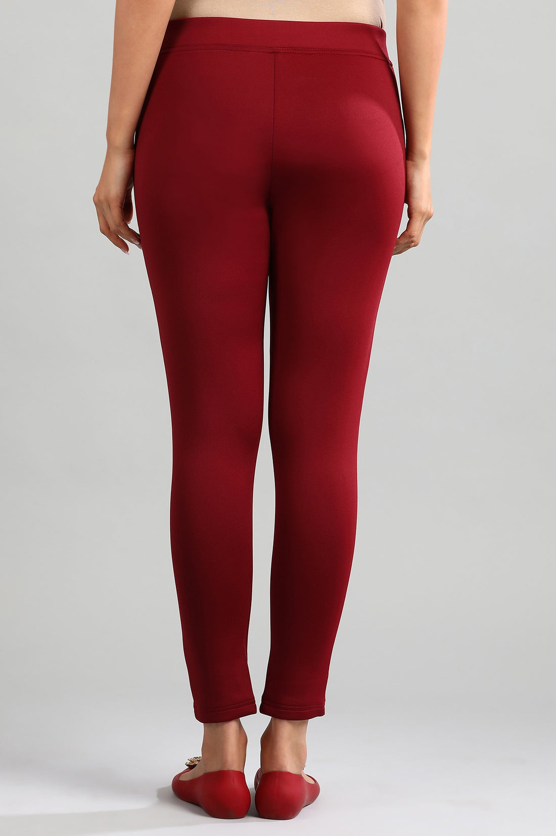 Red Yarn-dyed Solid Jeggings