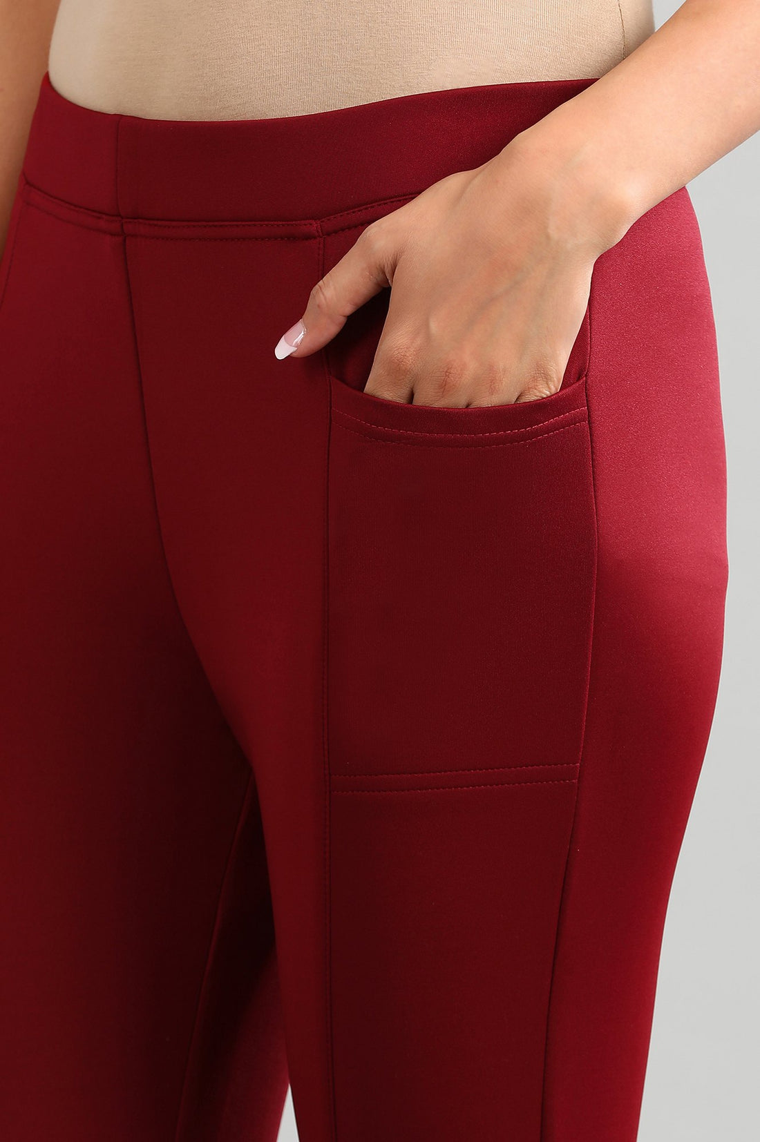 Red Yarn-dyed Solid Jeggings