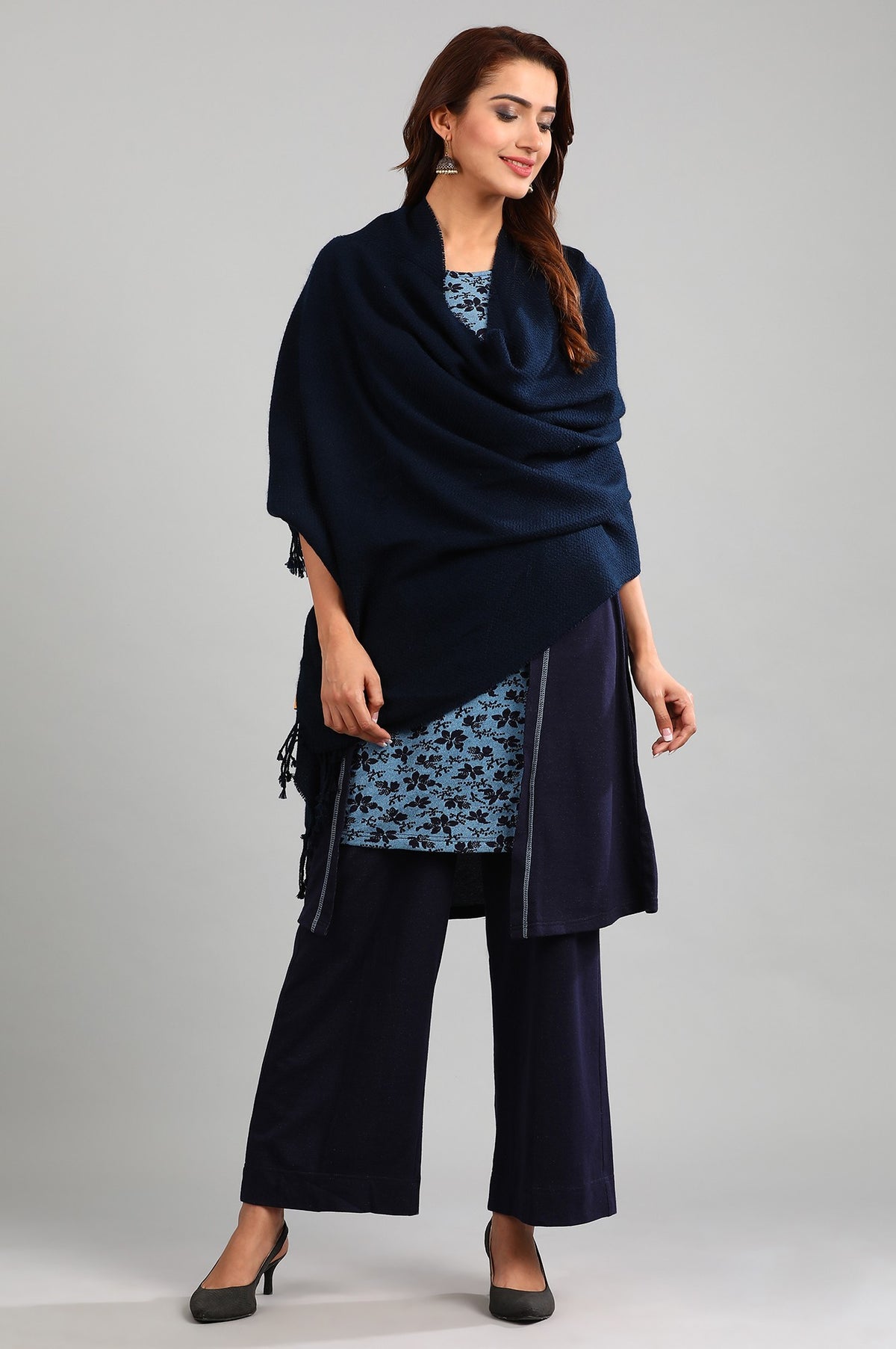Blue Yarn-dyed Winter Palazzos - S